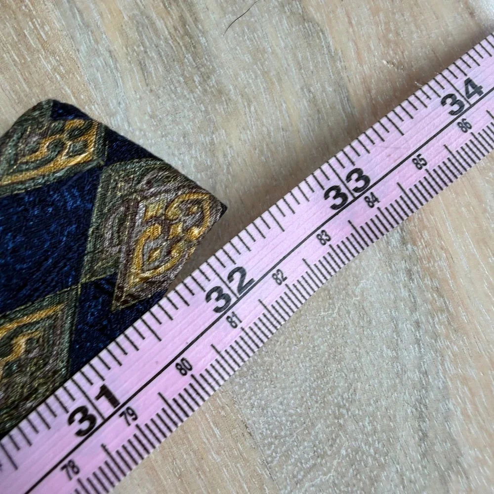 Villa Bolgheri Silk Tie Mens OS Blue Gold Geometric Diamond Made in Italy Luxury